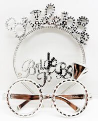 Bride To Be Yazılı Taç ve Bride To Be Yazılı Gözlük Seti Gümüş Renk (4944)