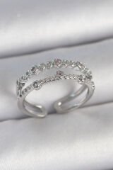 Pirinç Gümüş Renk 2'Li Zirkon Taşlı Ayarlanabilir Model Kadın Yüzük - TJ-BYK3742