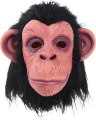 Siyah Saçlı Kafaya Tam Geçmeli Lateks Şempanze Maskesi - Lateks Maymun Orangutan Goril Maske Et Maske (4944)