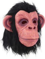 Siyah Saçlı Kafaya Tam Geçmeli Lateks Şempanze Maskesi - Lateks Maymun Orangutan Goril Maske Et Maske (4944)