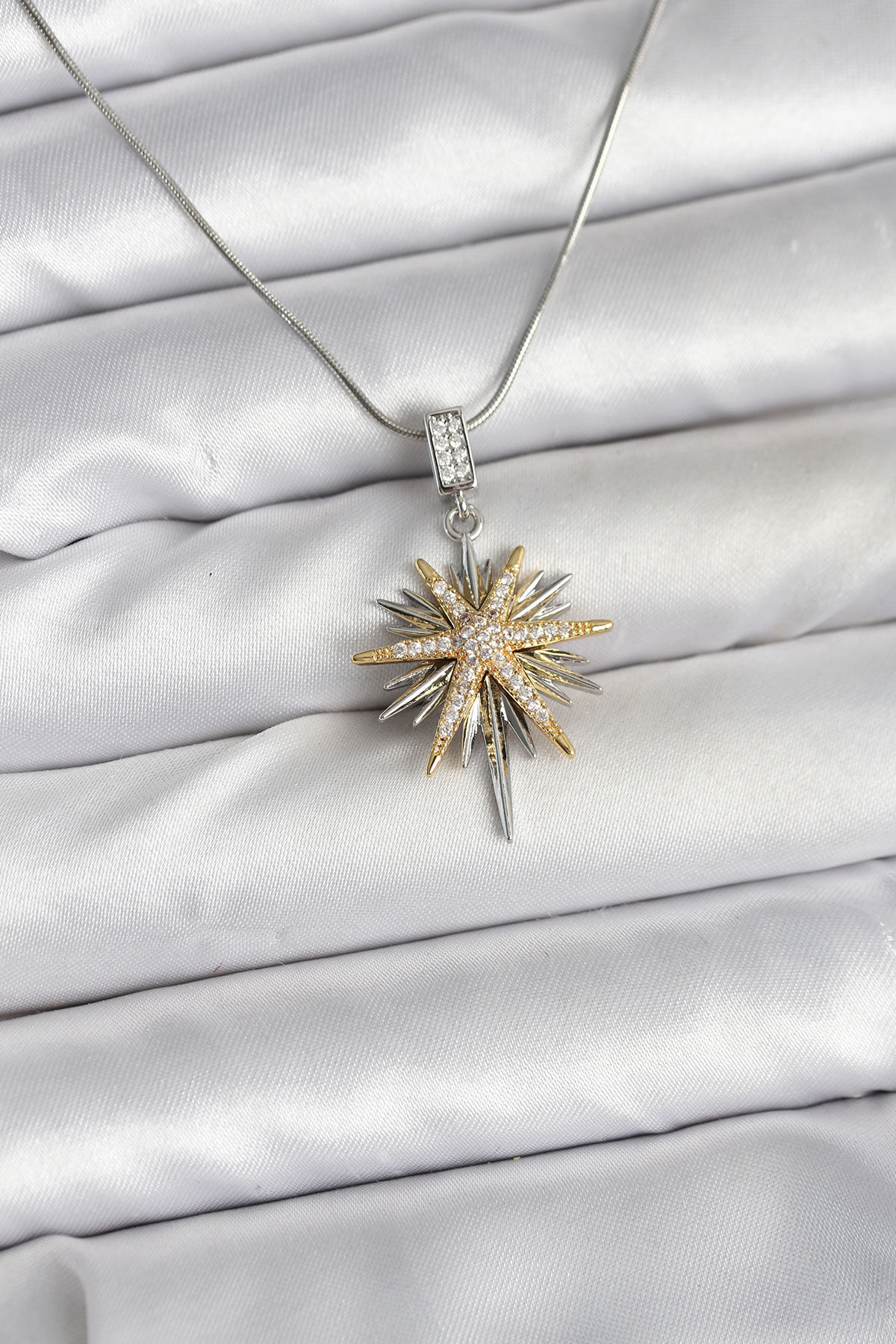 316L Çelik Zincir Gümüş Renk Kutup Yıldızı Model Kadın Kolye - TJ-BKO10726