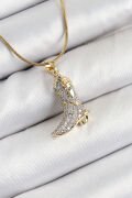 316L Çelik Zirkon Taşlı Çizme Model Gold Renk Kadın Kolye - TJ-BKO10373