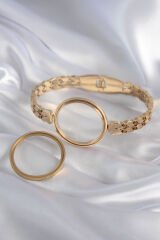 316L Çelik Gold Renk Arpa İşleme Açılabilir Fanus Model Kadın Kelepçe - TJ-BB5911