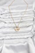 316L Çelik Zincir Gold Renk Kalp ve Fiyonk Model Zirkon Taşlı Kadın Kolye - TJ-BKO10848