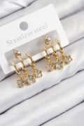 Pirinç Zirkon Taşlı Sallantılı Yıldız Model Gold Renk Kadın Küpe - TJ-BKP11105