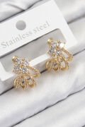 Pirinç Zirkon Taşlı Model Gold Renk Kadın Küpe - TJ-BKP11106