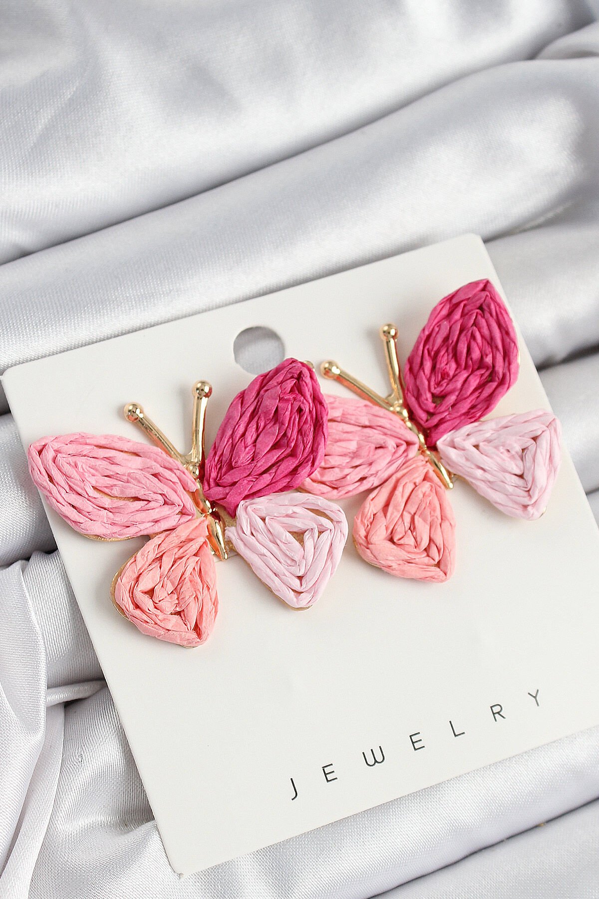 Pirinç Pembe Kelebek Model Gold Renk Kadın Hasır Küpe - TJ-BKP10893