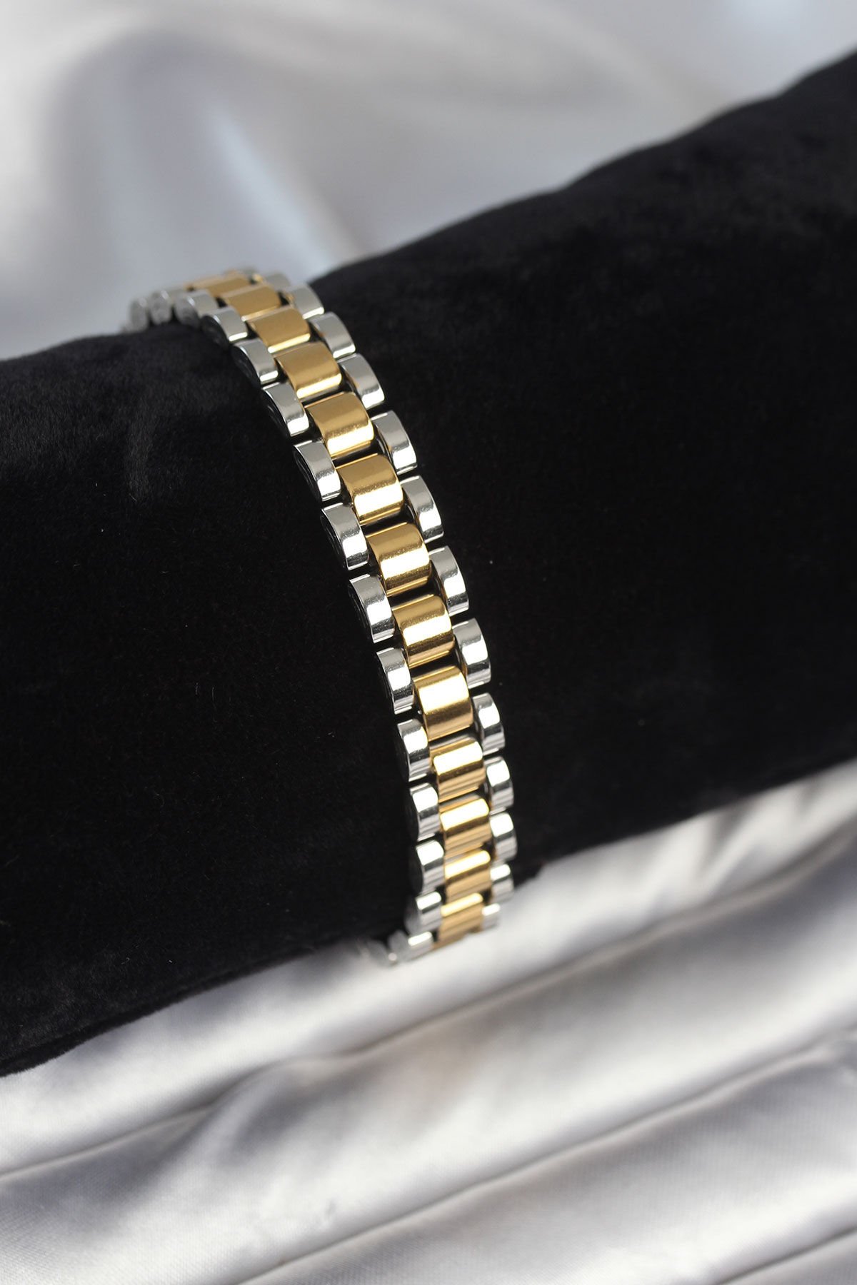 316L Çelik Gold ve Gümüş Renk 9 mm Kalınlık Erkek Bileklik - TJ-EB3769