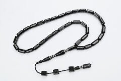 Oltu Taşı  Boru Kesim Kilim Desen İşlemeli Tespih