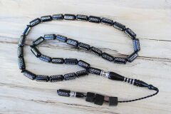 Oltu Taşı  Boru Kesim Kilim Desen İşlemeli Tespih