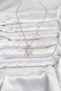 316L Çelik Zincir Gold Renk Kar Tanesi Model Zirkon Taşlı Kadın Kolye - TJ-BKO10865