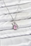 316L Çelik Zincir Gümüş Renk Pembe Kuğu Model Zirkon Taşlı Kadın Kolye - TJ-BKO10866