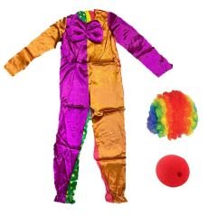 Çocuk Palyaço Kostümü Peruğu ve Burnu 13-14 Yaş Model 7