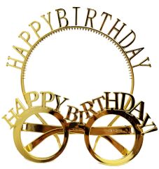 Happy Birthday Yazılı Taç ve Happy Birthday Yazılı Gözlük Seti Altın Renk (4944)
