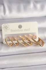 316L Çelik Gold Renk Çoklu Kare Model Kadın Küpe Seti - TJ-BKP10062
