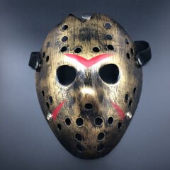 Bakır Renk Kırmızı Çizgili Tam Yüz Hokey Jason Maskesi Hannibal Maskesi (4944)