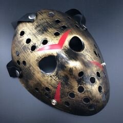 Bakır Renk Kırmızı Çizgili Tam Yüz Hokey Jason Maskesi Hannibal Maskesi (4944)