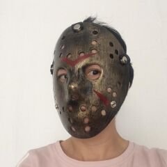 Bakır Renk Kırmızı Çizgili Tam Yüz Hokey Jason Maskesi Hannibal Maskesi (4944)