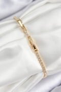 Pirinç Zirkon Taşlı Pembe Kalp Model Gold Renk Kadın Bileklik - TJ-BB7687