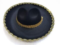Altın Renk Şeritli Meksika Mariachi Latin Şapkası 55 cm Çocuk