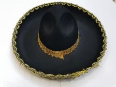Altın Renk Şeritli Meksika Mariachi Latin Şapkası 55 cm Çocuk