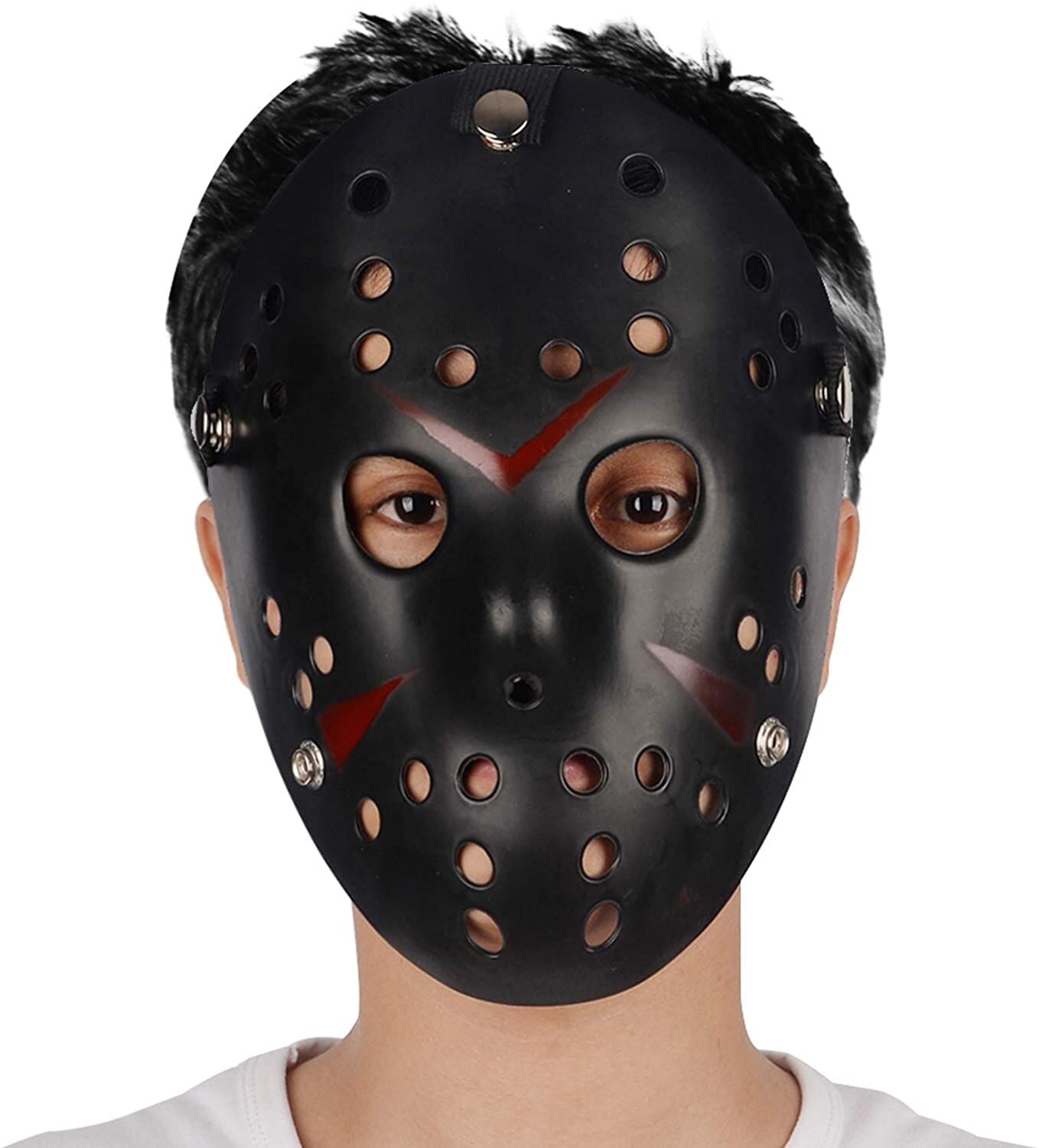Siyah Renk Kırmızı Çizgili Tam Yüz Hokey Jason Maskesi Hannibal Maskesi (4944)