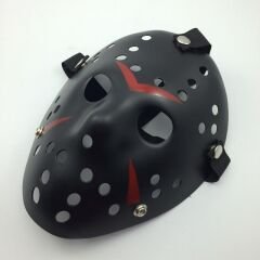Siyah Renk Kırmızı Çizgili Tam Yüz Hokey Jason Maskesi Hannibal Maskesi (4944)