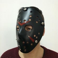 Siyah Renk Kırmızı Çizgili Tam Yüz Hokey Jason Maskesi Hannibal Maskesi (4944)