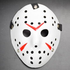 Beyaz Renk Kırmızı Çizgili Tam Yüz Hokey Jason Maskesi Hannibal Maskesi (4944)