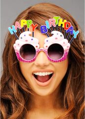 Happy Birthday Yazılı Pembe Fuşya Renk Parti Gözlüğü 12x7 cm (4944)