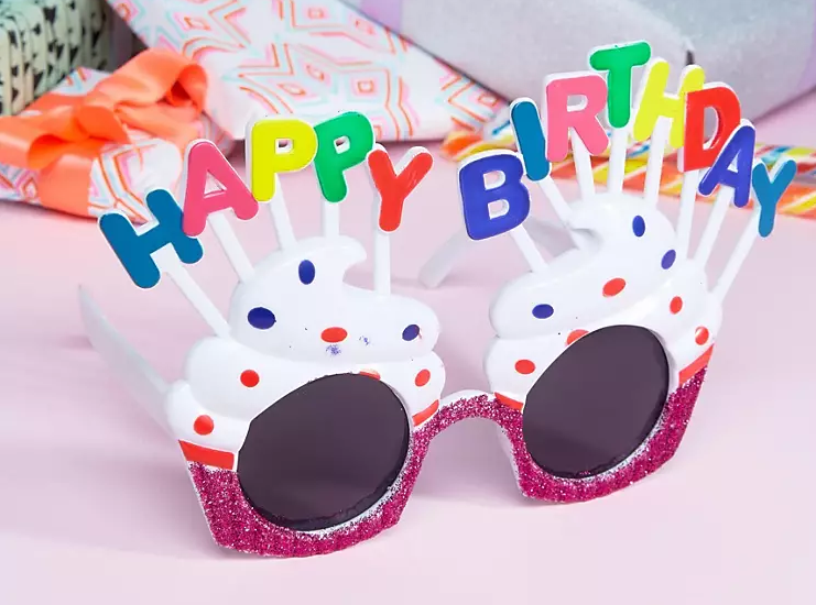 Happy Birthday Yazılı Beyaz Fuşya Renk Parti Gözlüğü 12x7 cm (4944)