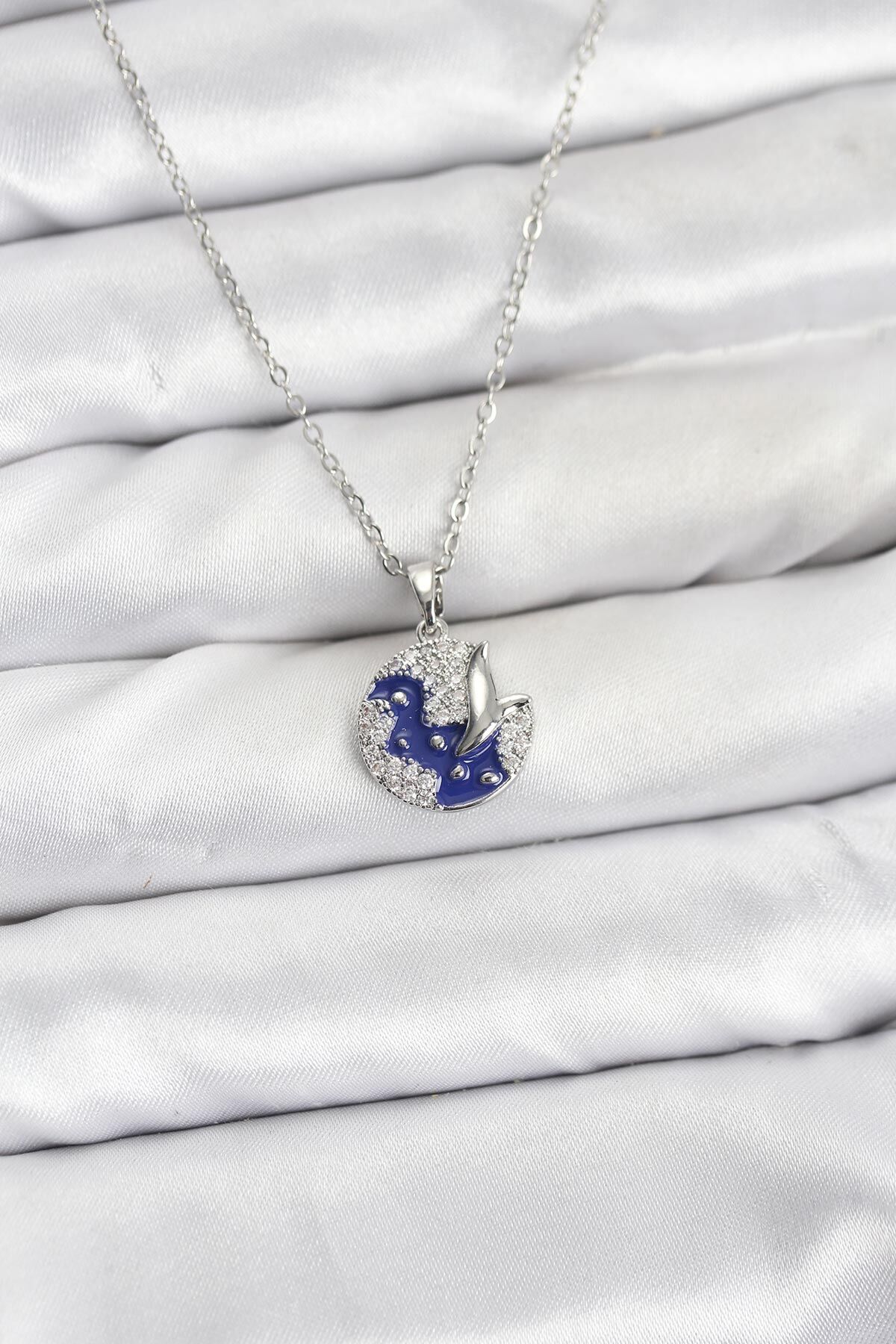 316L Çelik Zincir Gümüş Renk Gece Model Zirkon Taşlı Kadın Kolye - TJ-BKO10890