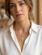 316L Çelik Zincir Gold Renk Kutup Yıldızı Model Zirkon Taşlı Kadın Kolye - TJ-BKO10893