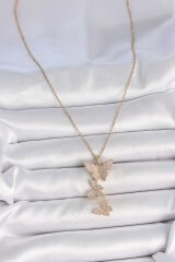 316L Çelik Gold Renk Zirkon Taşlı Sallantı Kelebek Model Kadın Kolye - TJ-BKO10088