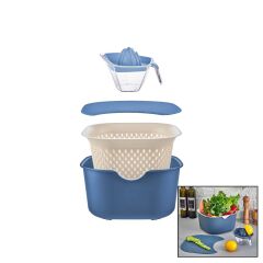 MAVİ 5PCS MUTFAK SETİ PLS.KARIŞTIRMA KAP=4LT - SÜZGEÇ=3.5LT - KESİM PANO - SIKACAK=0.25LT (4944)