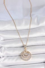 316L Çelik Gold Renk Zirkon Taşlı Madalyon Model Kadın Kolye - TJ-BKO10089