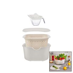 KREM 5PCS MUTFAK SETİ PLS.KARIŞTIRMA KAP=4LT - SÜZGEÇ=3.5LT - KESİM PANO - SIKACAK=0.25LT (4944)