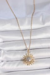 316L Çelik Gold Renk Mix Renk Güneş Model İşleme Detaylı Kadın Kolye - TJ-BKO10090