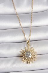 316L Çelik Gold Renk Mix Renk Güneş Model İşleme Detaylı Kadın Kolye - TJ-BKO10090
