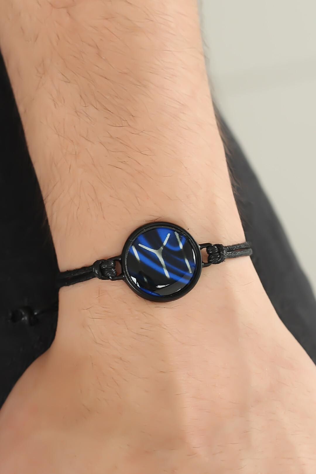 Siyah Renk Deri Ayarlamlı İpli Kayı Boyu Erkek Bileklik - TJ-EB2369-KS