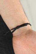 Siyah Renk Deri Ayarlamlı İpli Kayı Boyu Erkek Bileklik - TJ-EB2369-KS