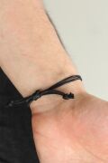 Siyah Renk Deri Ayarlamlı İpli Ya Ali Erkek Bileklik - TJ-EB2357-KS