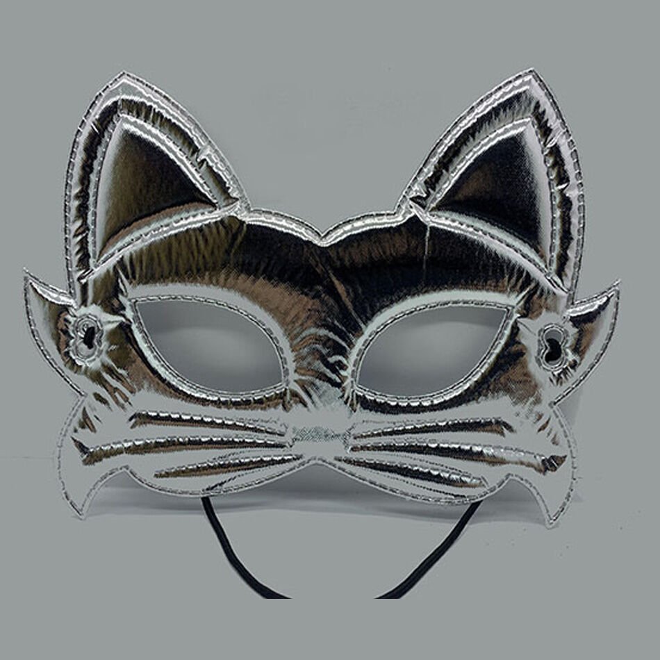 Gümüş Renk Kumaş Malzemeden İmal Kedi Maskesi 19x15 cm