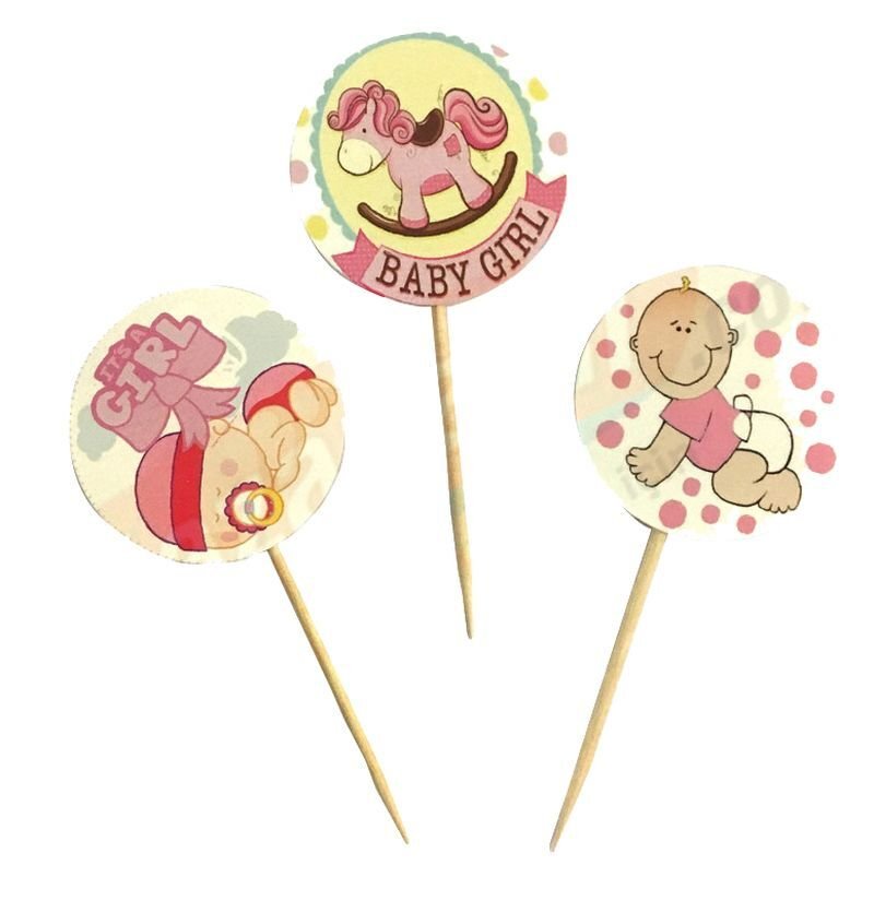 Pembe Renk Bebek Figürlü At Temalı Baby Shower Parti Kürdan Süsü 20 Adet