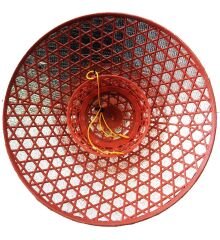 Pembe Çiçekli Saten Kaplama Sarı Vietnam Şapkası