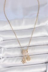 316L Çelik Gold Renk Sallantı Zirkon Taşlı Yıldız Güneş Figür Charm Kadın Kolye - TJ-BKO10100