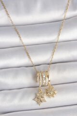 316L Çelik Gold Renk Sallantı Zirkon Taşlı Yıldız Güneş Figür Charm Kadın Kolye - TJ-BKO10100