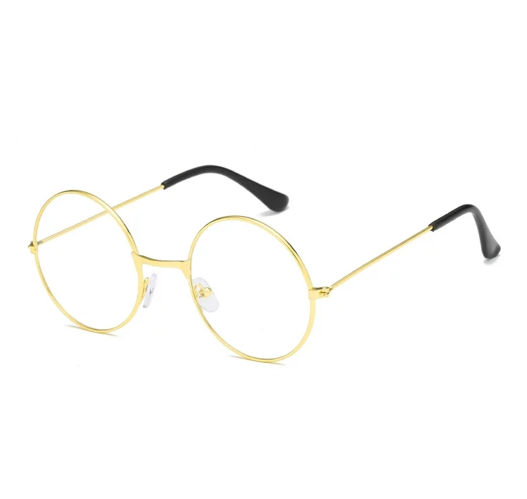 Yuvarlak Cam John Lennon Tarzı Hippi İmaj Gold Çerçeveli Şeffaf Gözlük (4944)