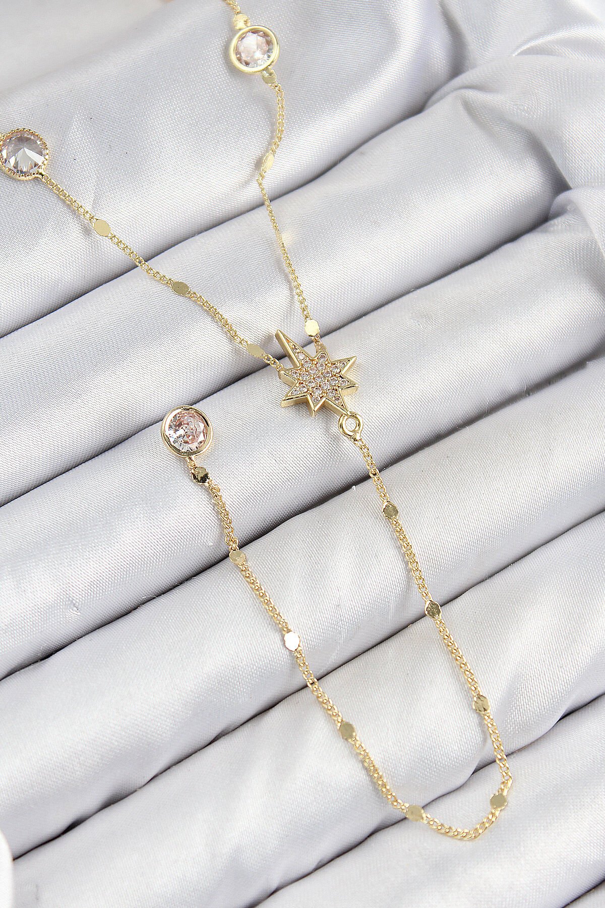 Pirinç Zirkon Taşlı Kutup Yıldızı Model Gold Renk Y Kolye - TJ-BKO10452