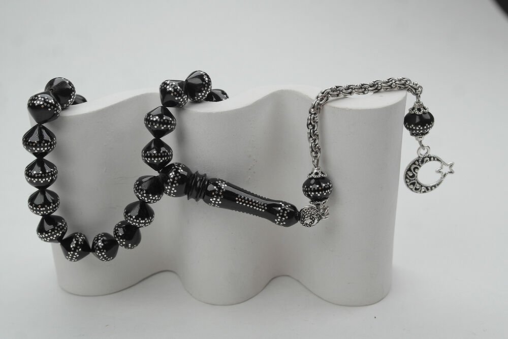 Oltu Taşı Şalgami Kesim Taç İşleme İşlemeli Tespih